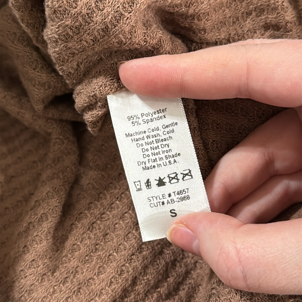 Talulah Tan Relaxed Knit Thermal Waffle Hoodie Size S - Picture 10 of 10